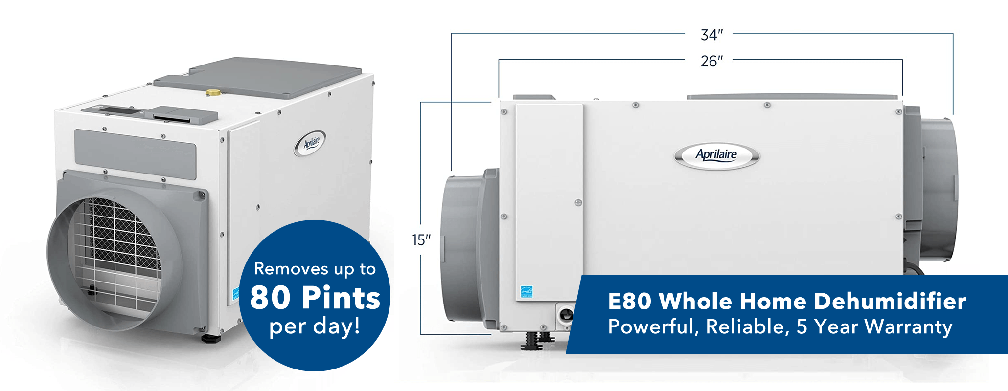Aprilaire Dehumidifiers, E80 Whole House Model. Removes nearly 80 pints per day in most conditions!